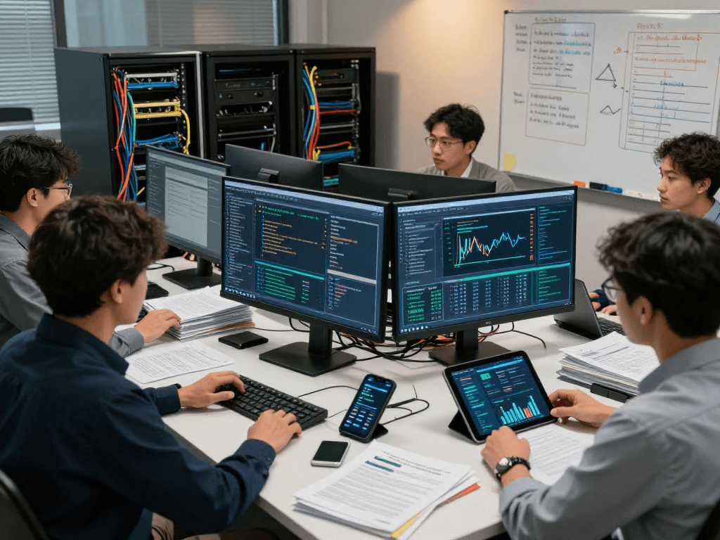 Daten- und IT-Sicherheitsdienstleistungen in einem modernen IT-Sicherheitszentrum mit einem Team von Fachleuten.