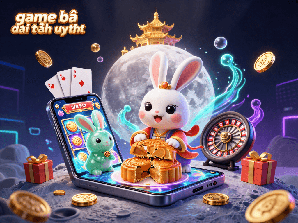 Engage in game bài đổi thưởng uy tín with vibrant 3D characters and casino elements in a captivating illustration.