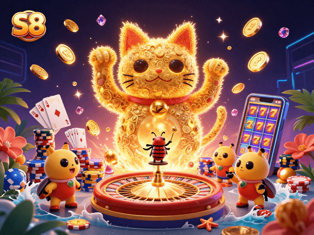 S8 promotions showcase luxury casino experience with vibrant symbols, golden coins, and engaging gameplay