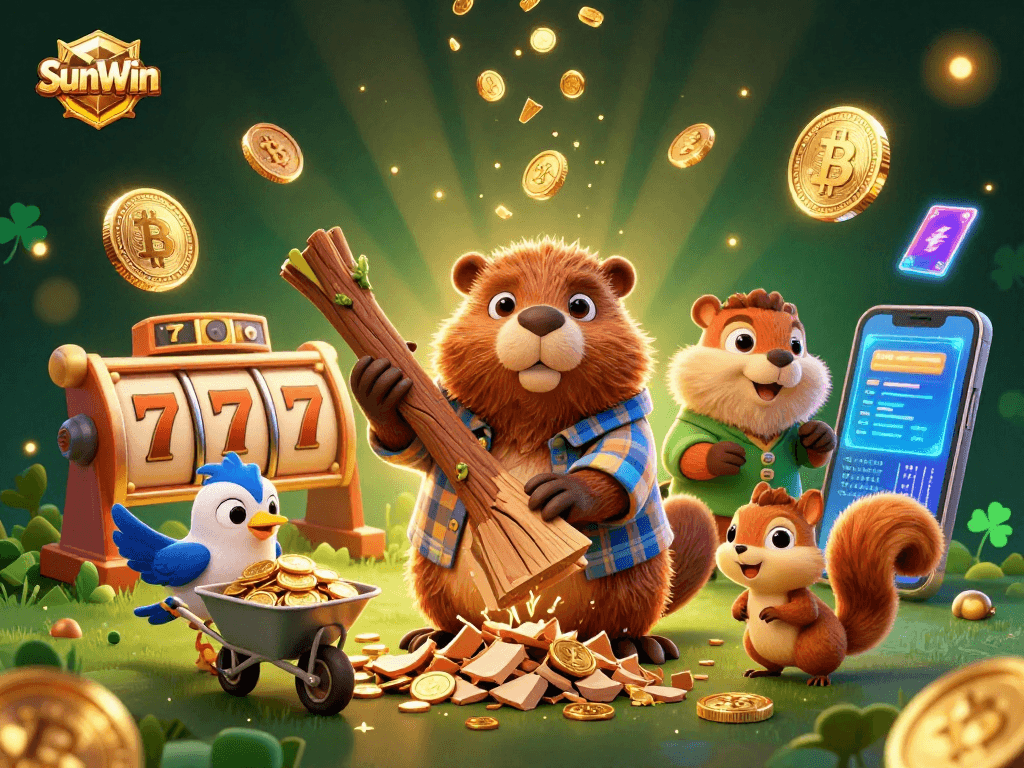 Engage with SunWin's casino world, featuring gold coins from playful characters in an exciting gaming scene.