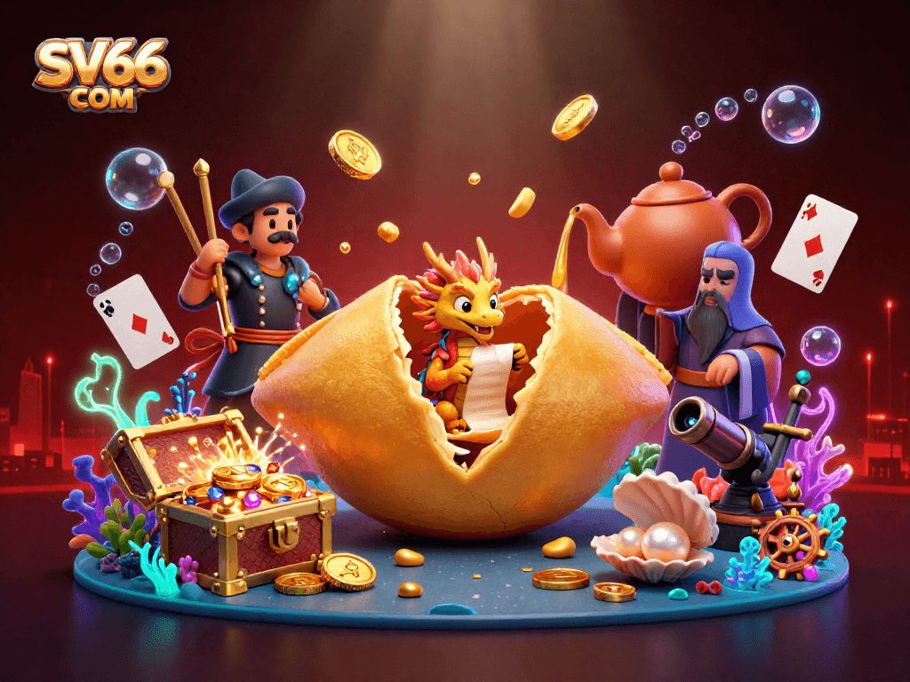 Spin and win with exciting gameplay at SV66 COM, featuring giant fortune cookie characters amidst shimmering treasure!
