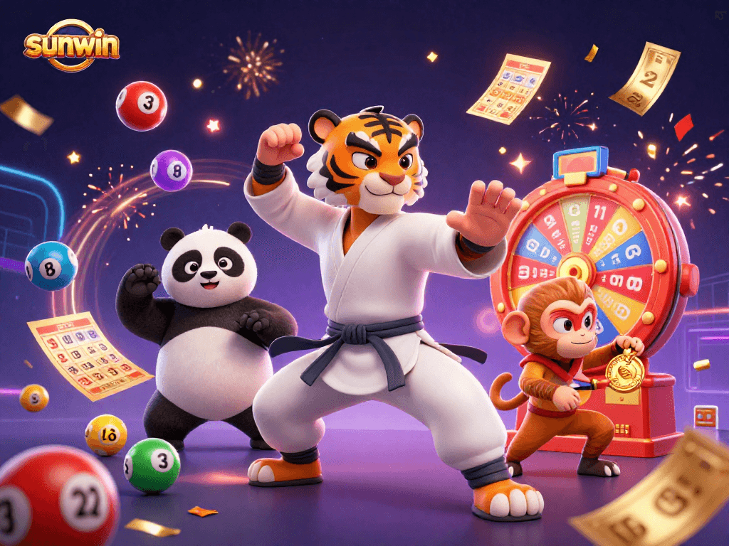 Engage with excitement at sunwin as the kung fu tiger and friends celebrate lottery wins.