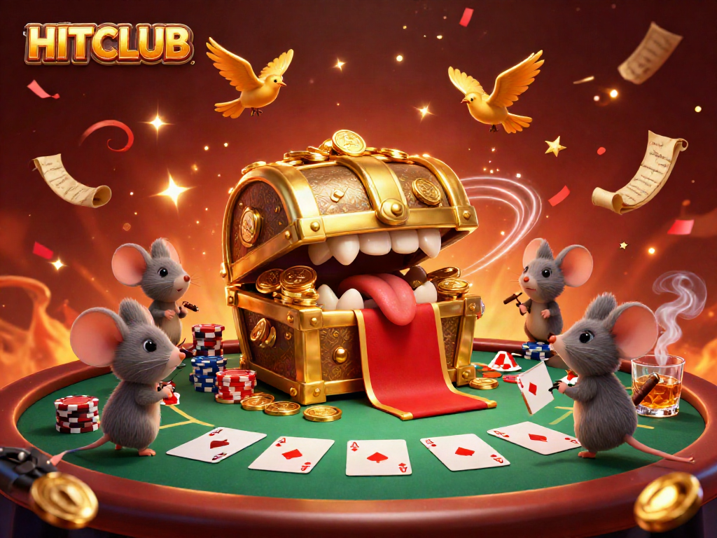 Experience HITCLUB's dynamic gaming scene with vibrant characters and classic poker elements.