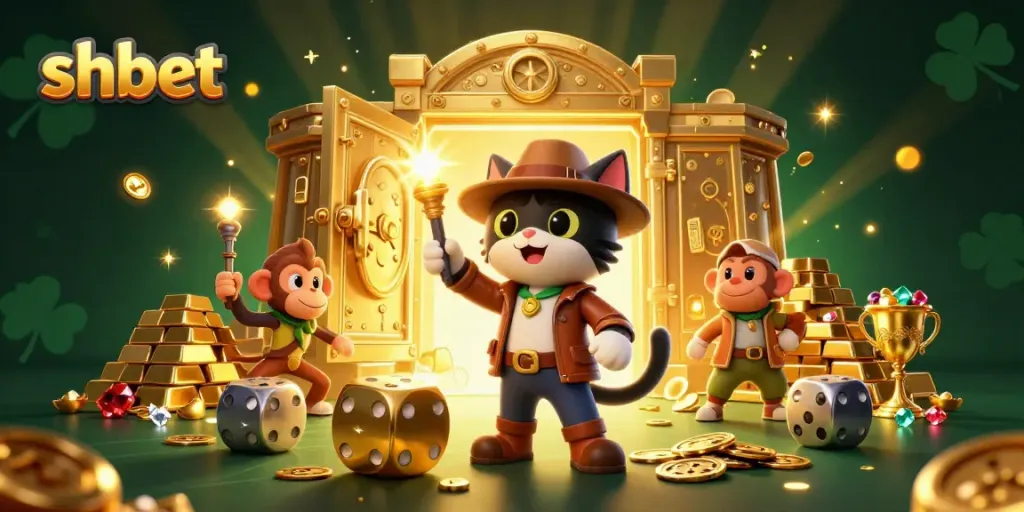 Experience thrilling gameplay with SHBET as cats discover golden casino artifacts.