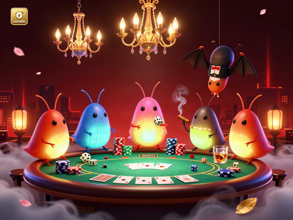 Engage in luminous casino adventures with sunwin's glowworm-themed poker scene!