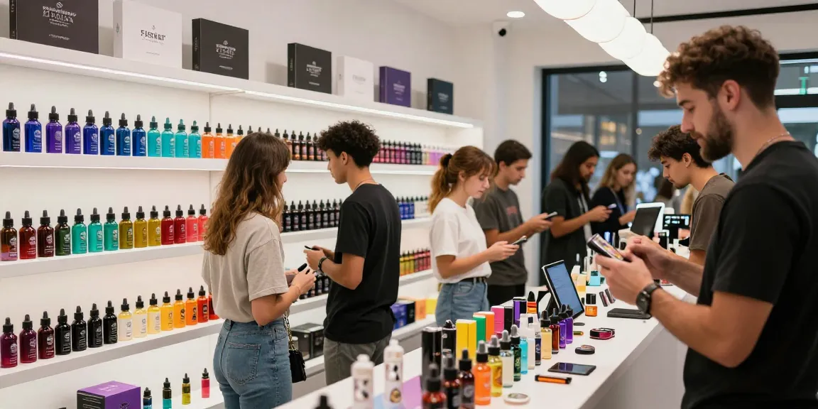 Colorful display of Flerbar liquid flavors in a modern vape shop, inviting atmosphere.