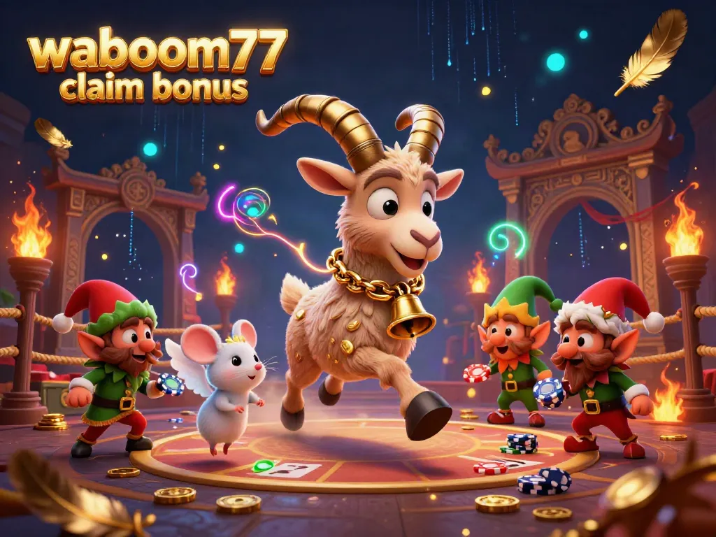 Experience the fun at the waboom77 claim bonus casino, featuring Krampus, an angel mouse, and gremlins in action.
