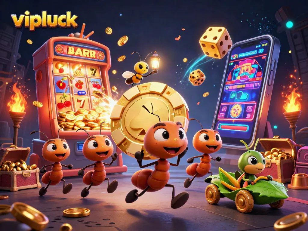 Experience the excitement at vipluck casino with animated ants on a heist adventure.
