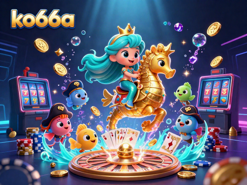 Experience thrilling gaming action at ko66a with vibrant 3D underwater casino elements and characters.