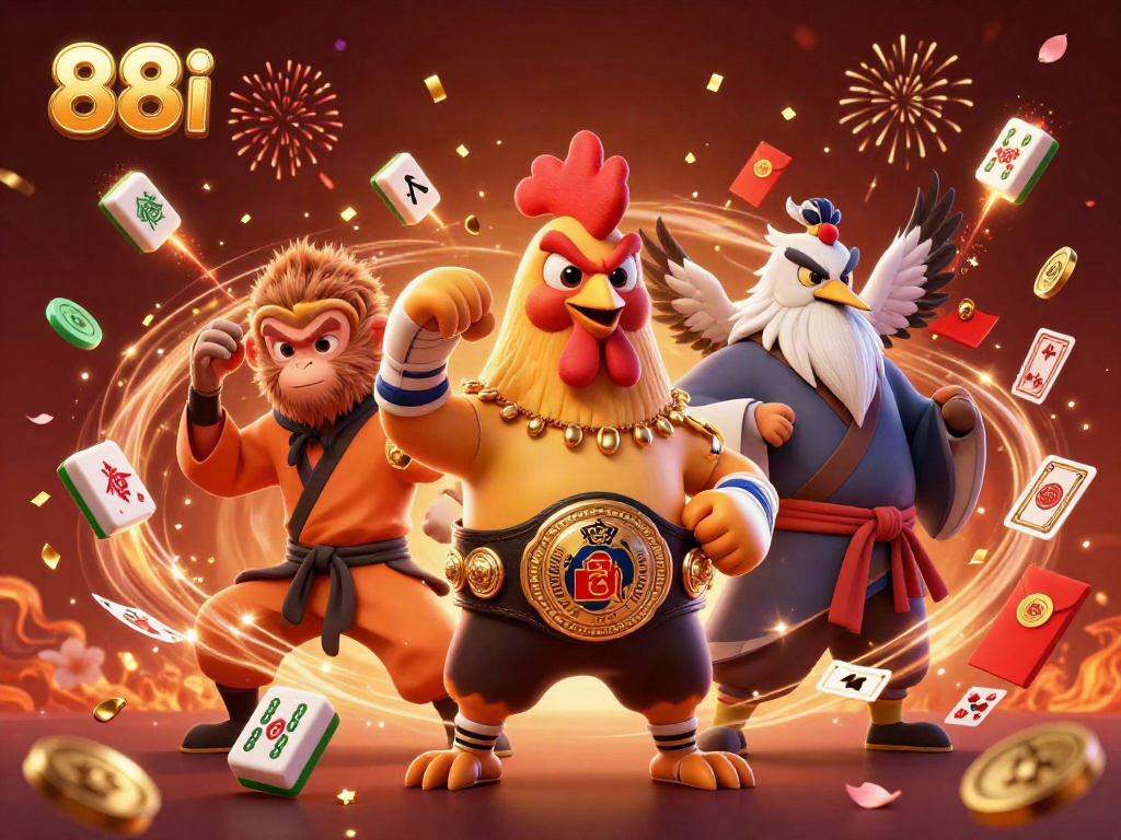 Engage with 88i's vibrant casino adventure, showcasing skilled characters amidst dynamic gaming elements.