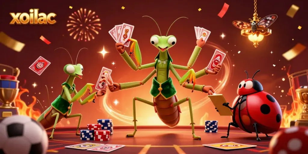 Experience thrilling sports betting action on xoilac with a vibrant, celebratory illustration featuring engaging characters.