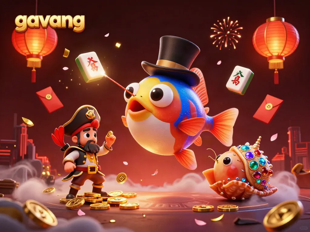Experience the world of gambling with gavang, showcasing a dynamic scene with underwater characters attracting coins.