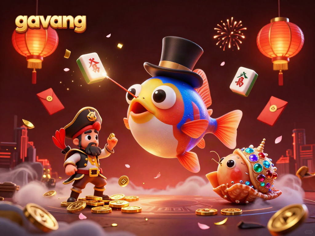 Experience the world of gambling with gavang, showcasing a dynamic scene with underwater characters attracting coins.