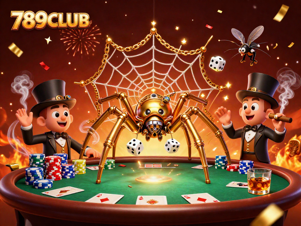 Experience the thrilling world of 789CLUB as a spider traps dice in a web of gaming excitement.