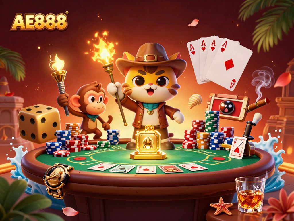 Engage with AE888 while uncovering treasures in a vibrant casino setting through immersive 3D art.