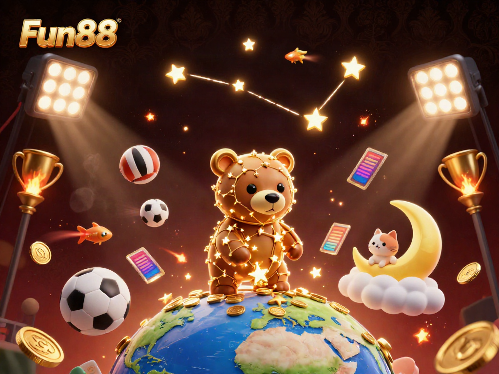 Experience Fun88 with a vibrant 3D casino scene full of dynamic elements and characters.