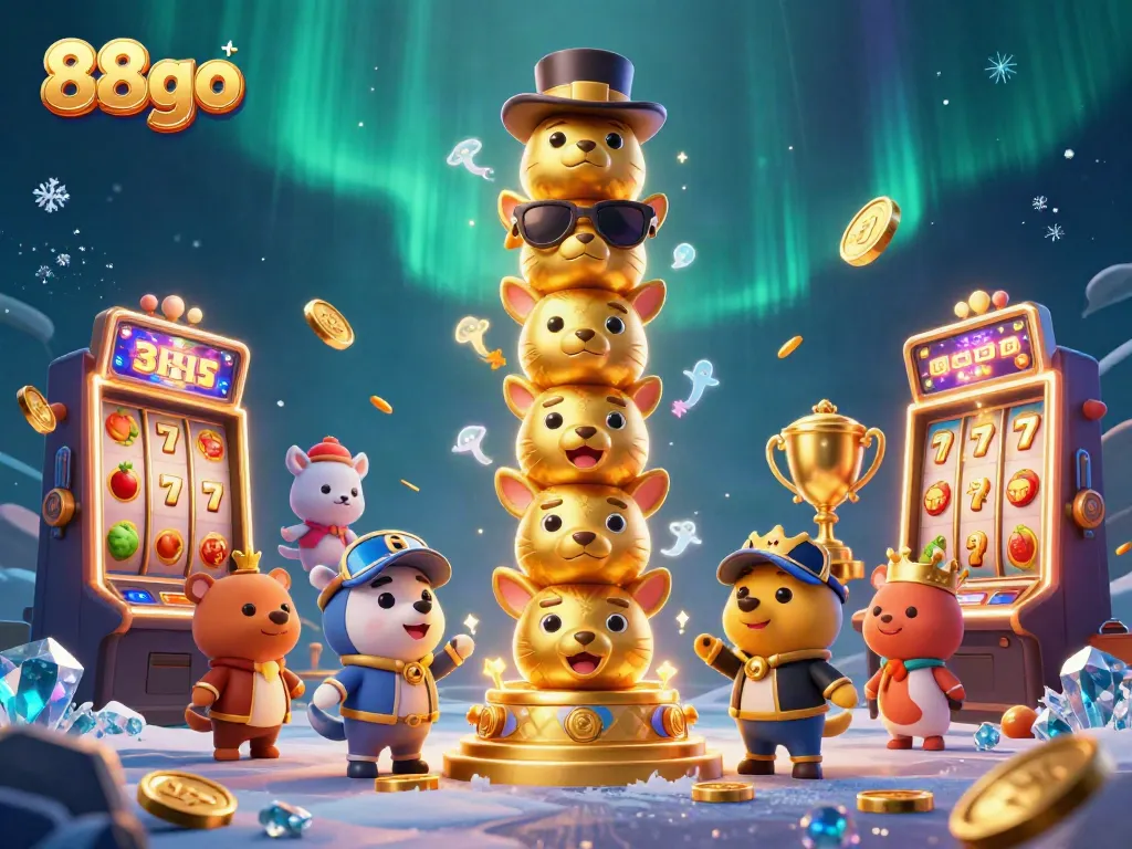 Engage in thrilling 88go gaming with dynamic slot elements and golden trophies amidst mystical totem imagery.