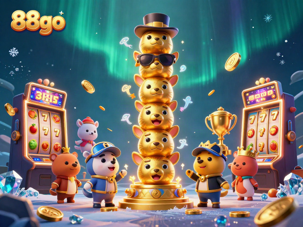 Engage in thrilling 88go gaming with dynamic slot elements and golden trophies amidst mystical totem imagery.