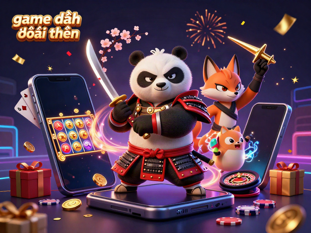Engage in game đánh bài đổi thưởng with thrilling 3D characters and vibrant casino elements exploding with fun.