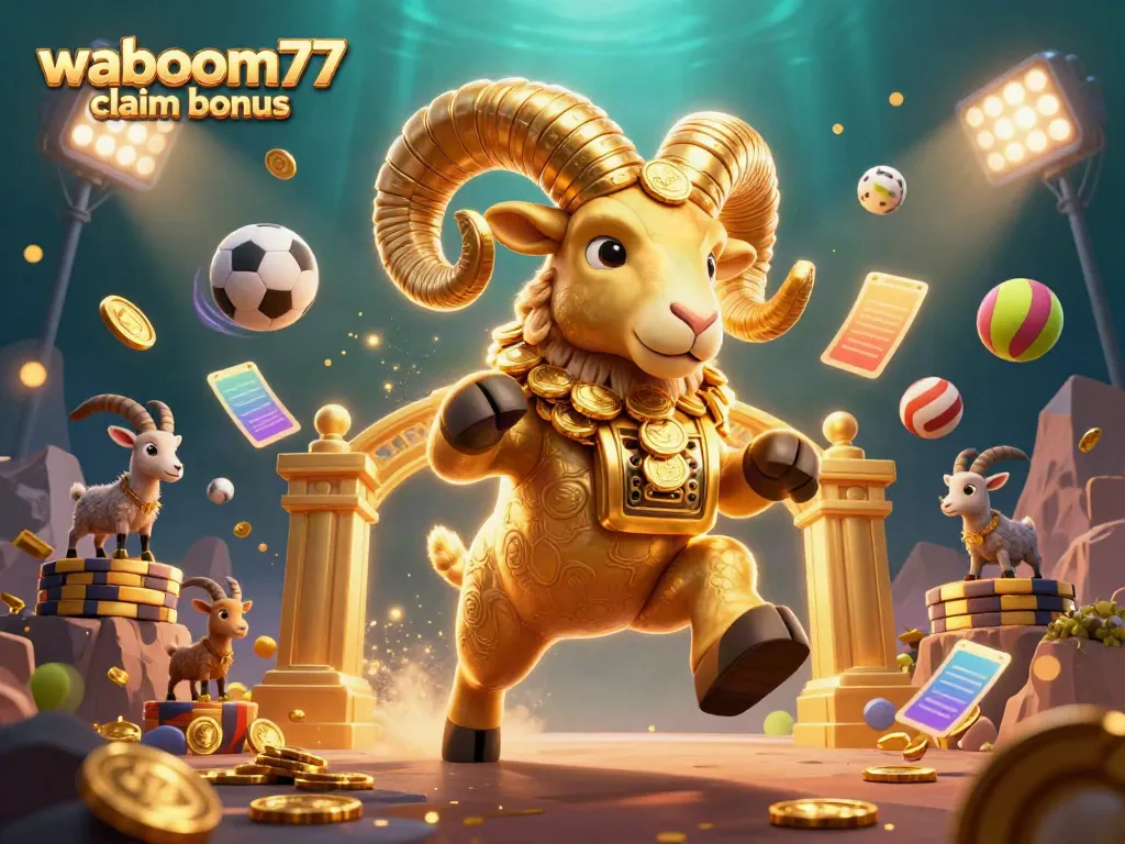 Experience the excitement of waboom77 claim bonus with a dynamic 3D casino scene filled with gaming elements.