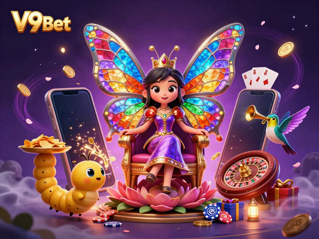 Experience thrilling gameplay with V9Bet in an enchanting casino world filled with vibrant characters and games.