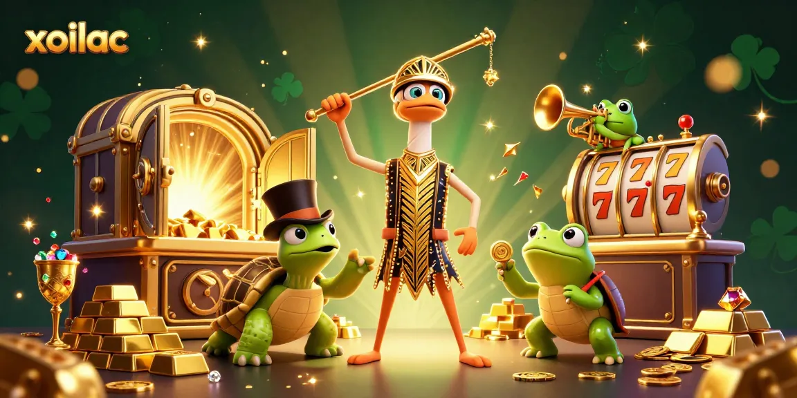 Join the excitement at xoilac casino with 3D characters enjoying games amidst gold treasures.