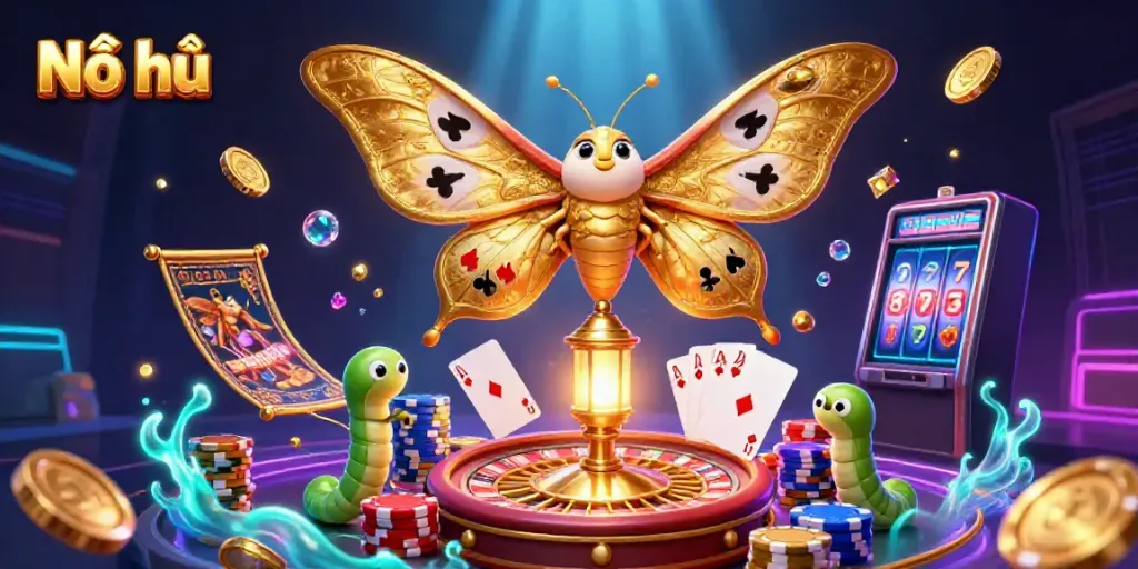 Experience Nổ hũ excitement with vibrant 3D casino elements, golden coins, and dynamic gameplay scenes.