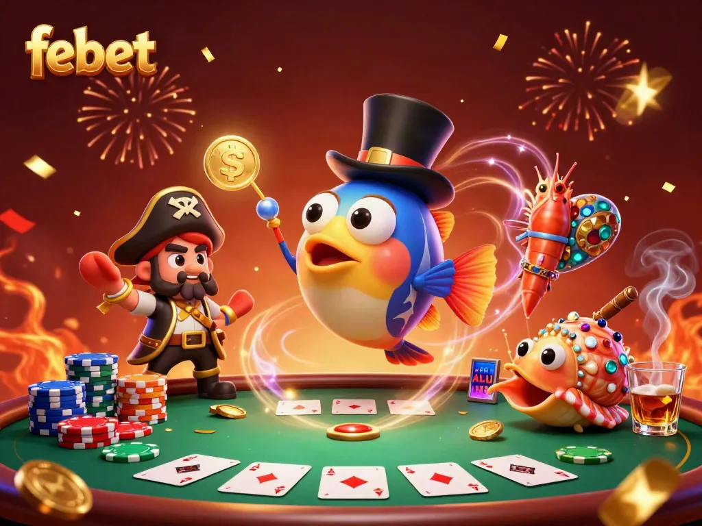 Experience excitement with febet's vibrant 3D casino scene featuring engaging characters and dynamic game elements.