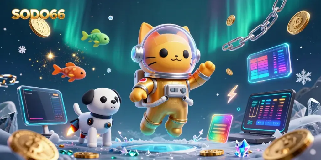 Experience thrilling games with SODO66 in this vibrant, dynamic casino illustration.