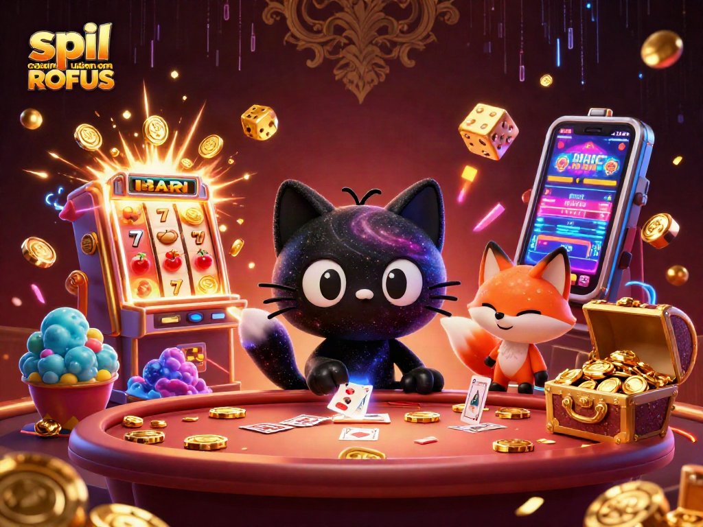 Experience the thrill of spil casino uden om ROFUS with a captivating cosmic scene featuring a black hole cat and a nebula fox.