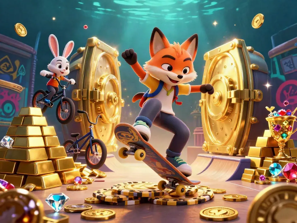 Experience thrilling gambling at au88 with a dynamic casino scene featuring cartoon characters and treasure.