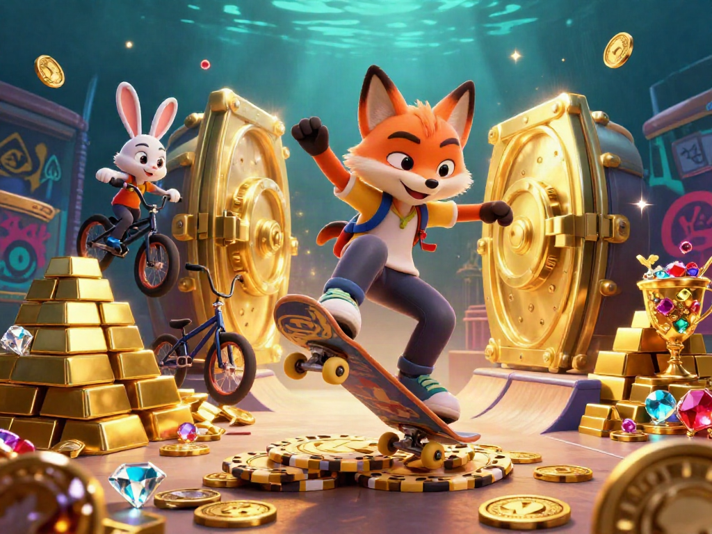 Experience thrilling gambling at au88 with a dynamic casino scene featuring cartoon characters and treasure.