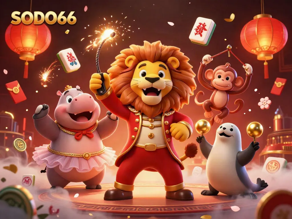 Join the excitement of SODO66 casino with vibrant characters and rich gaming elements in a lively atmosphere.