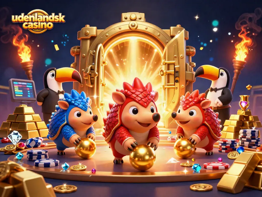 Engaging scene of rival pangolins at an udenlandsk casino, amidst gold and poker chips.