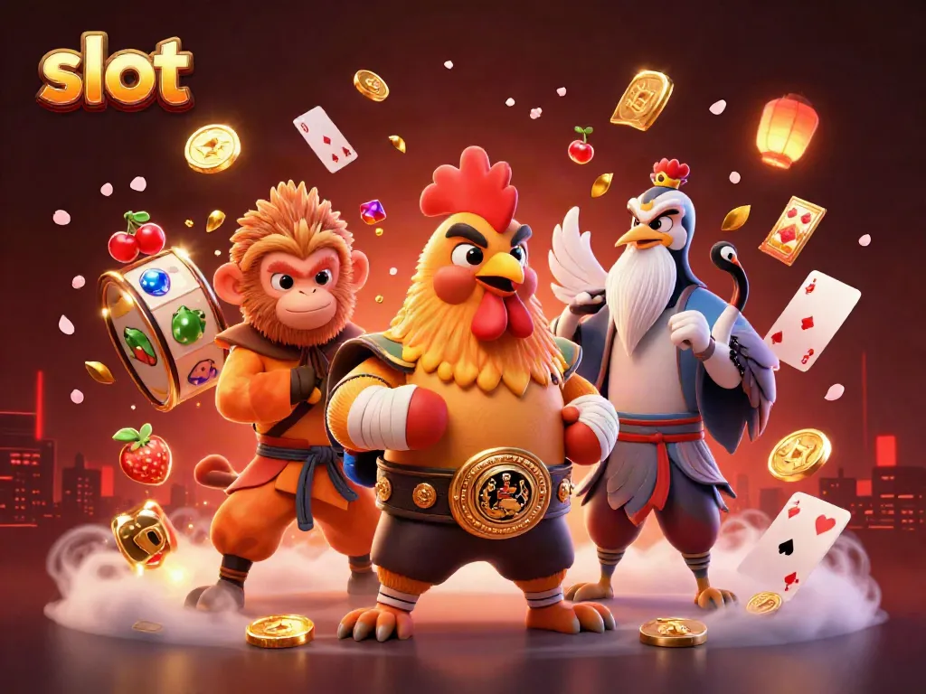 Experience exhilarating slot excitement with colorful characters and sparkling jackpots in this dynamic casino scene.