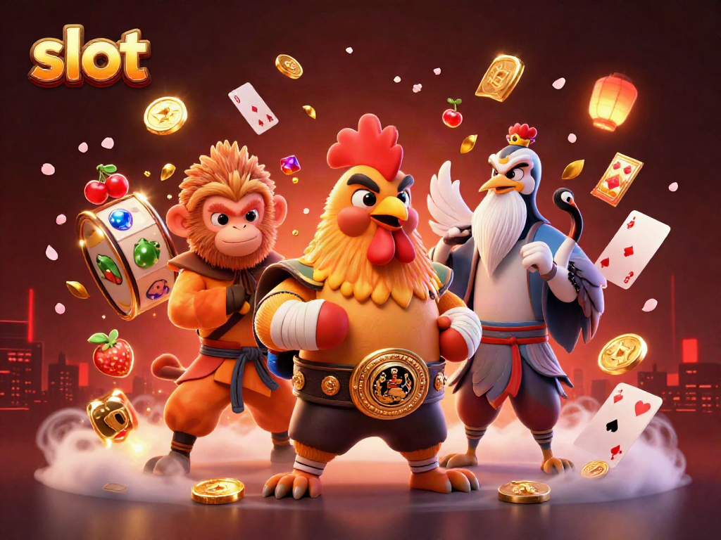 Experience exhilarating slot excitement with colorful characters and sparkling jackpots in this dynamic casino scene.
