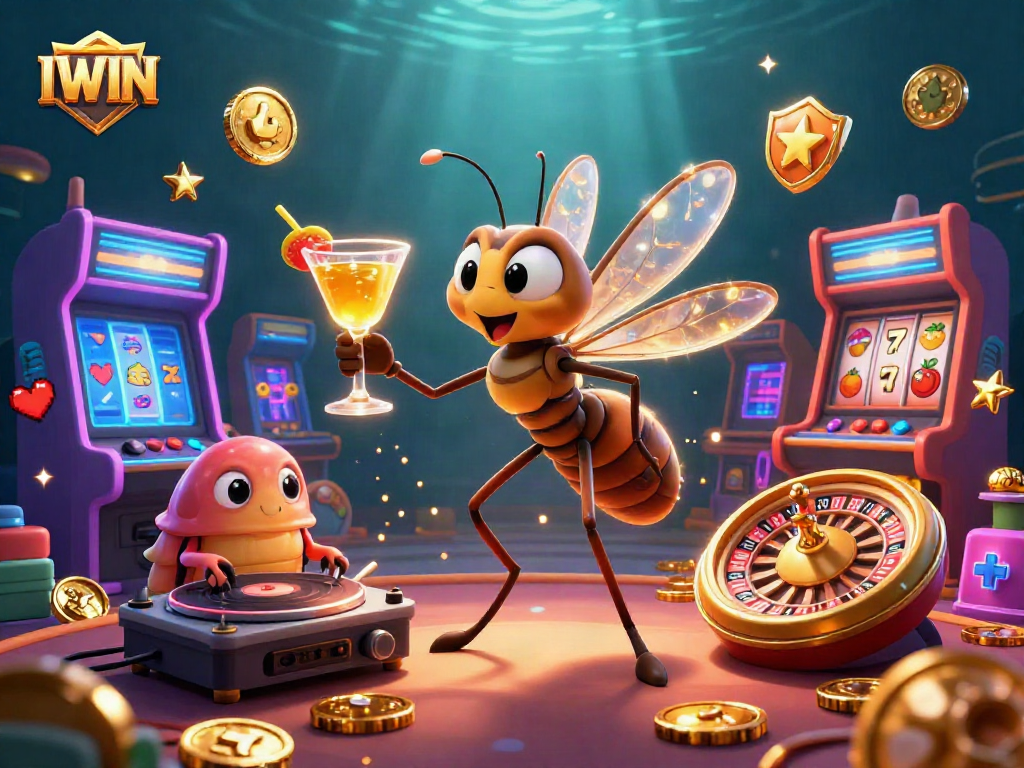 IWIN brings excitement as the casino mascot comes alive, spinning a roulette wheel.