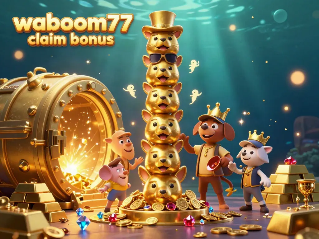 Experience the thrill with waboom77 claim bonus at a vibrant casino-themed totem pole illustration.
