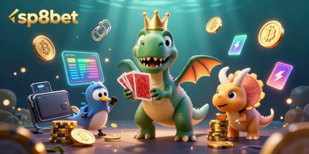Engage in thrilling gameplay at sp8bet with a T-Rex, Pterodactyl, and Triceratops battling for casino glory.