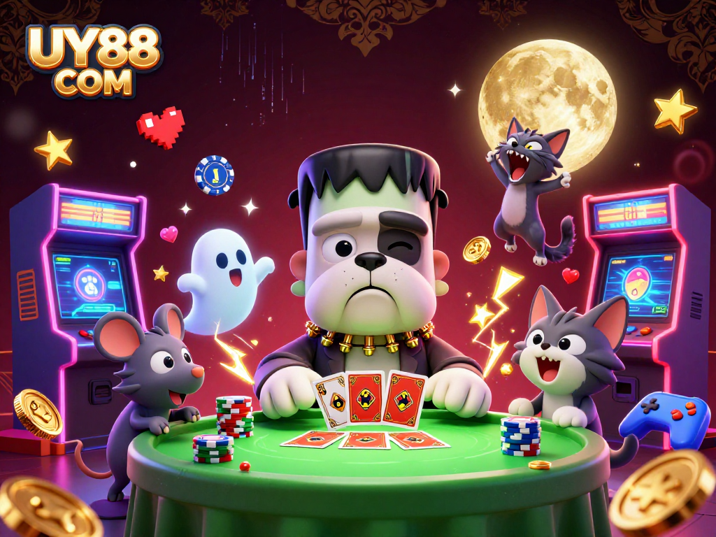 Experience thrilling card dealing at UY88 COM with a spooky casino atmosphere!