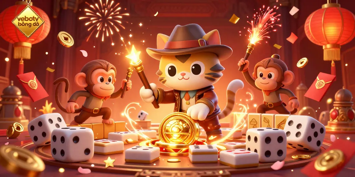 Discover thrilling moments of vebotv bóng đá with a cat explorer and monkey in a vibrant casino-themed temple.