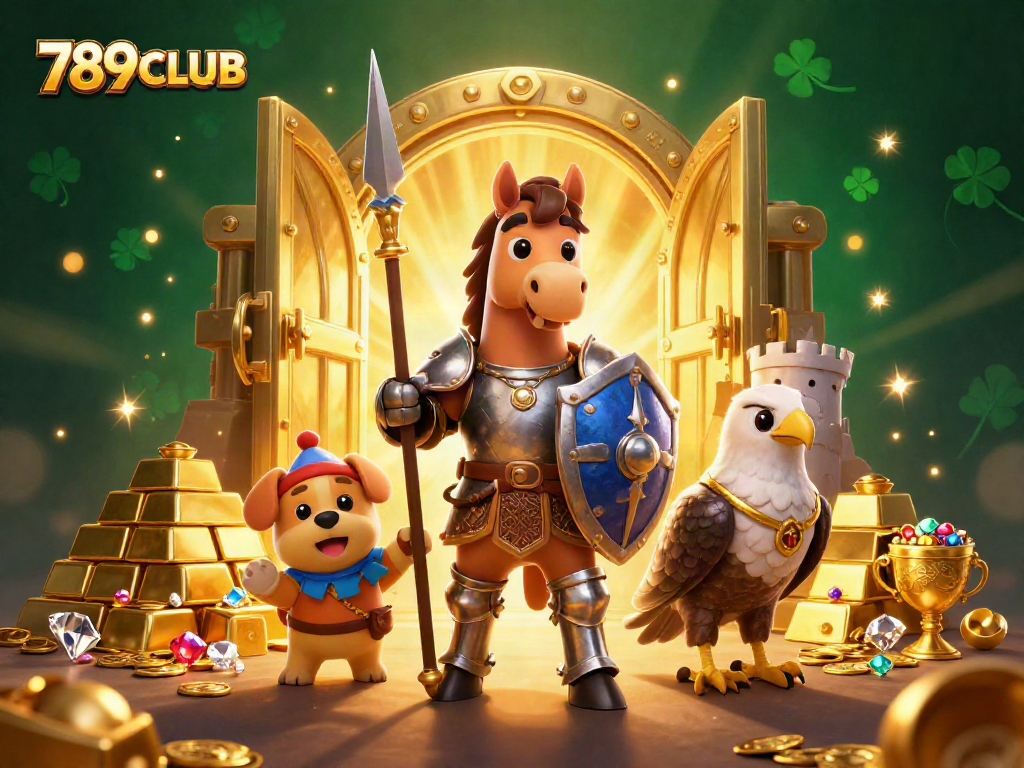 Engage in thrilling gameplay with 789CLUB featuring knights and treasures in a vibrant casino scene.
