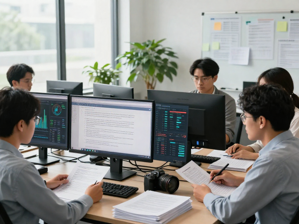 Compliance team analyzing document fraud detection techniques in a modern workspace.