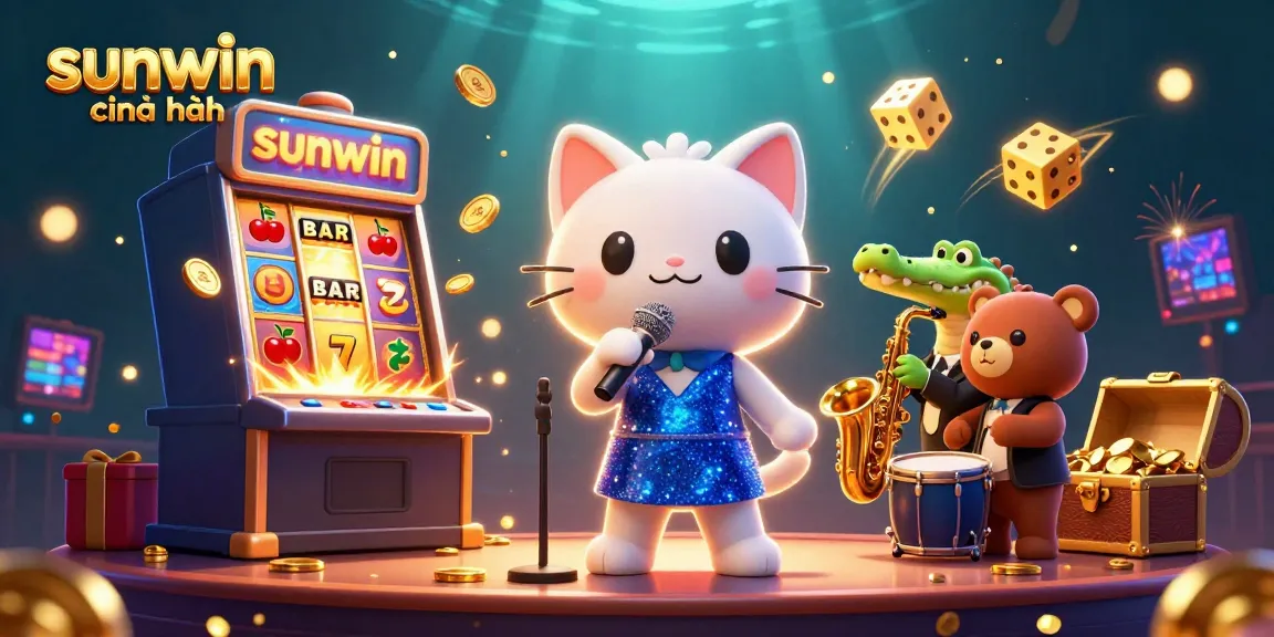 Experience the excitement of sunwin chính hãng with a colorful casino scene featuring vibrant characters and winning symbols.