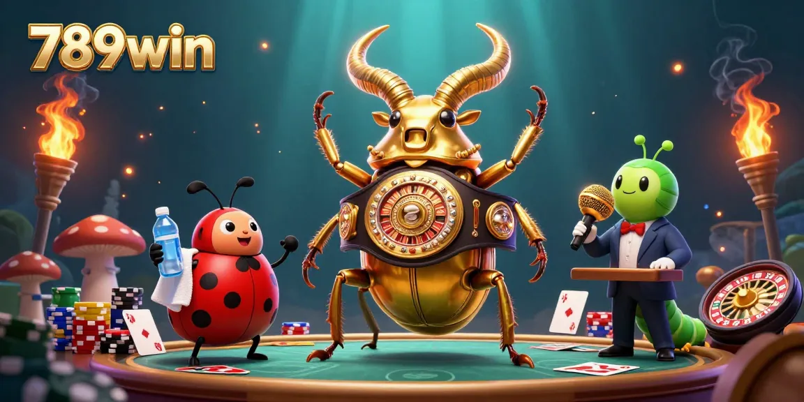 789win casino showdown featuring a giant stag beetle boxing alongside gambling elements.