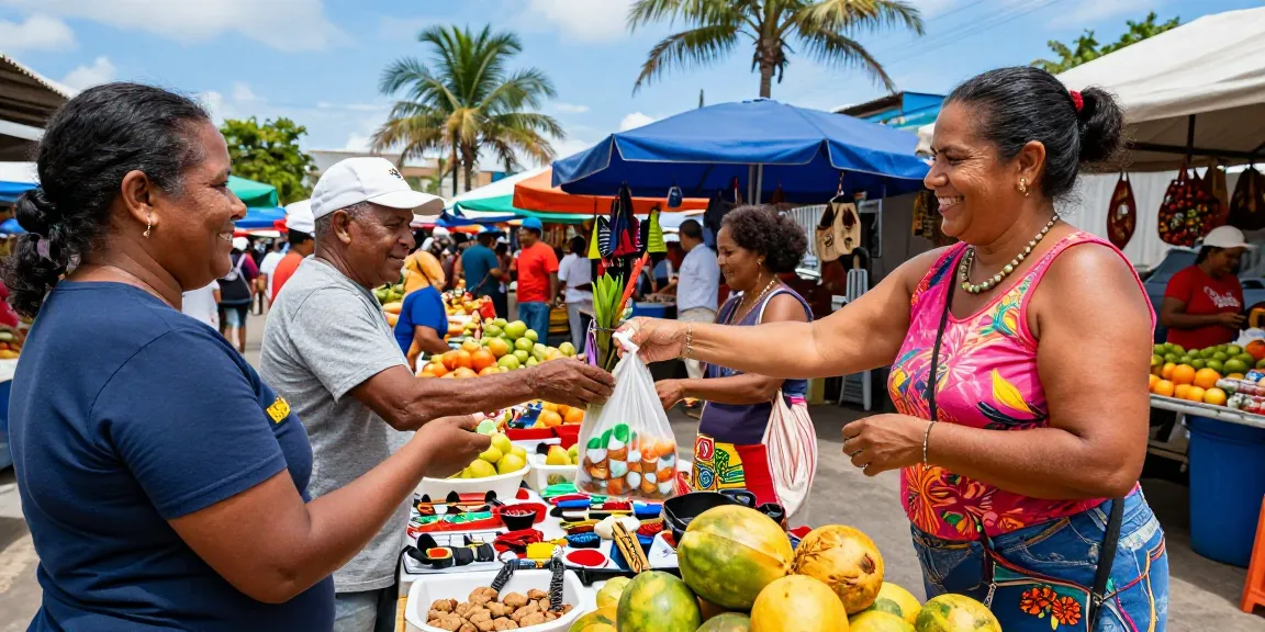 Der brasilianische Markt voller Produkte, lebhafte Verkäufer und frisches Obst.