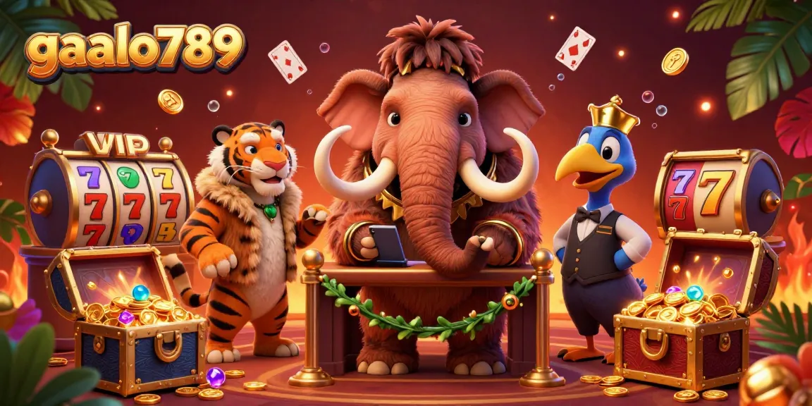 Engage with the vibrant atmosphere of gaalo789's online casino featuring cartoon characters and exciting gaming elements.