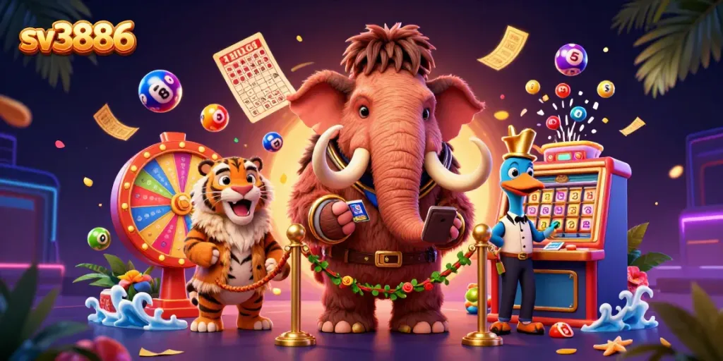 Enter the thrilling world of sv3886 with a dynamic casino scene full of excitement and vibrant casino elements.
