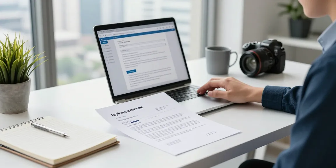 Arbeitszeugnis prüfen in einem modernen Büro, Person analysiert Referenzschreiben am Laptop.
