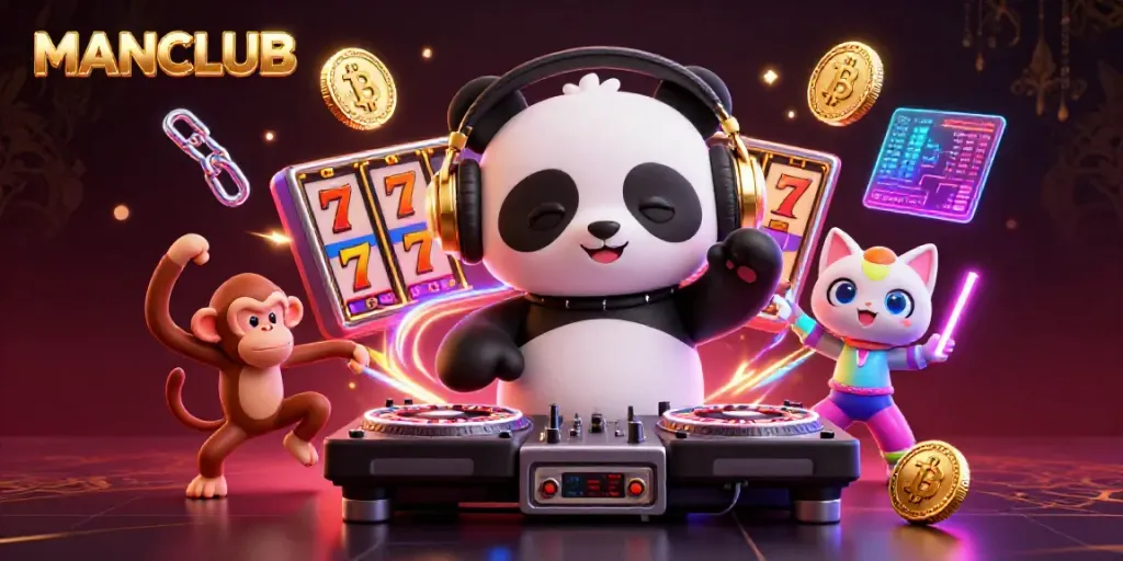 Experience the excitement of MANCLUB with vibrant 3D characters embracing gaming elements and rich visual dynamics.